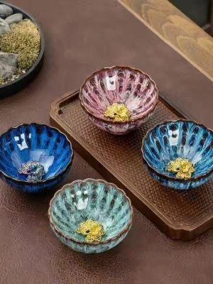 一套 Kiln - changed Glaze Gold - Inlaid Gongfu Tea Cup