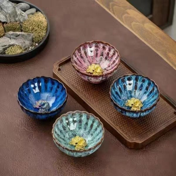 Kiln - changed Glaze Gold - Inlaid Gongfu Tea Cup