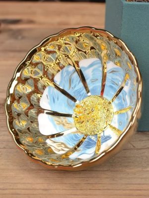 单只 (2) Gold - Rim Blue Wave Tea Cup