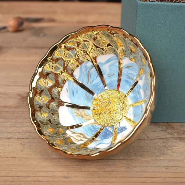 Gold - Rim Blue Wave Tea Cup