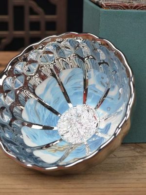 Silver - Rim Blue Cloud Tea Cup