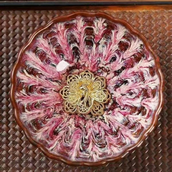 Pink - Swirl Golden Peacock Tea Cup