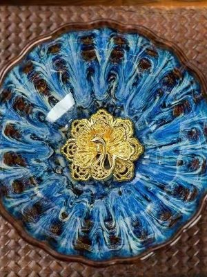 单只 (7) Blue - Swirl Golden Peacock Tea Cup