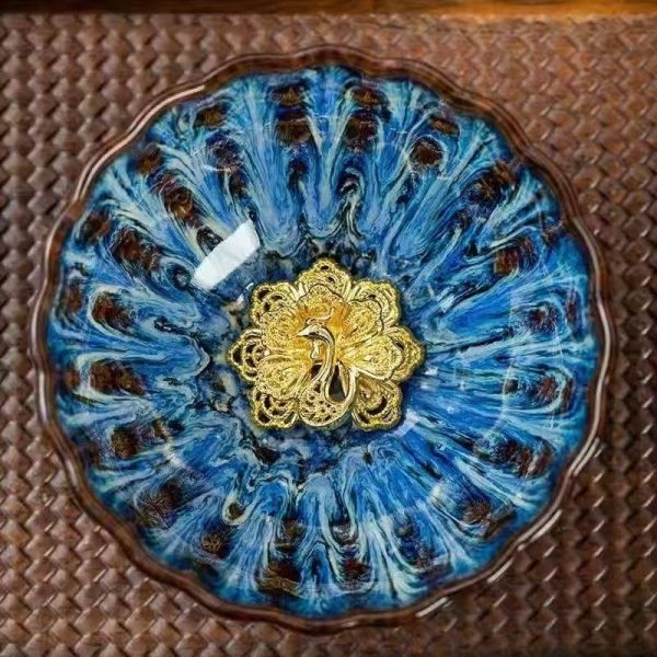 Blue - Swirl Golden Peacock Tea Cup